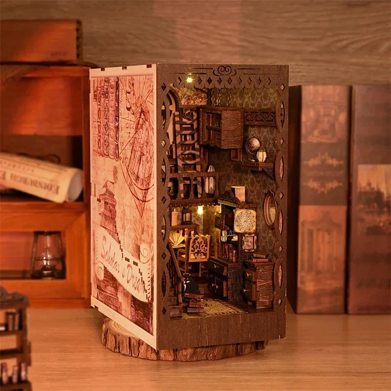 Diy Wooden Book Nook Kit Shelf Insert - Nouveaux kits de construction miniatures en